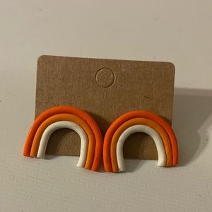 Orange peach and white rainbow earring studs